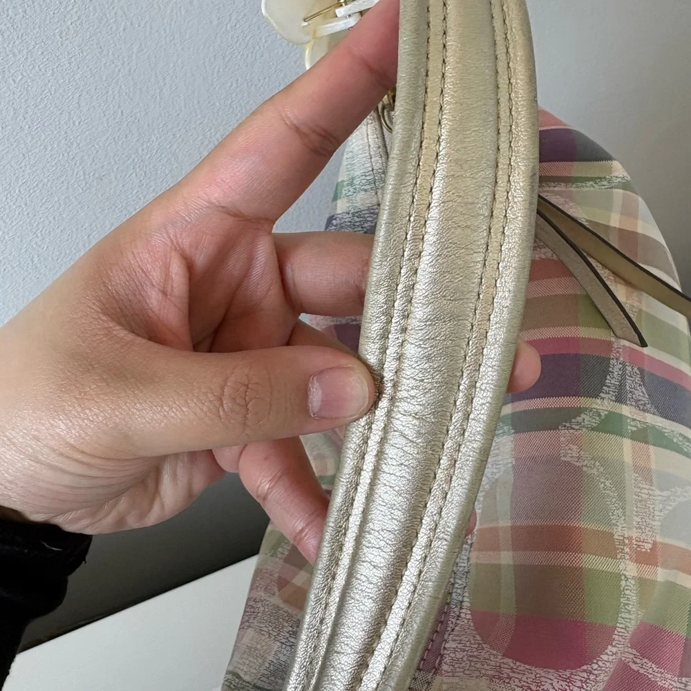 SOLD Coach Poppy Pink Pastel Plaid Shoulder Bag with Gold Hardware - Picture 10 of 11